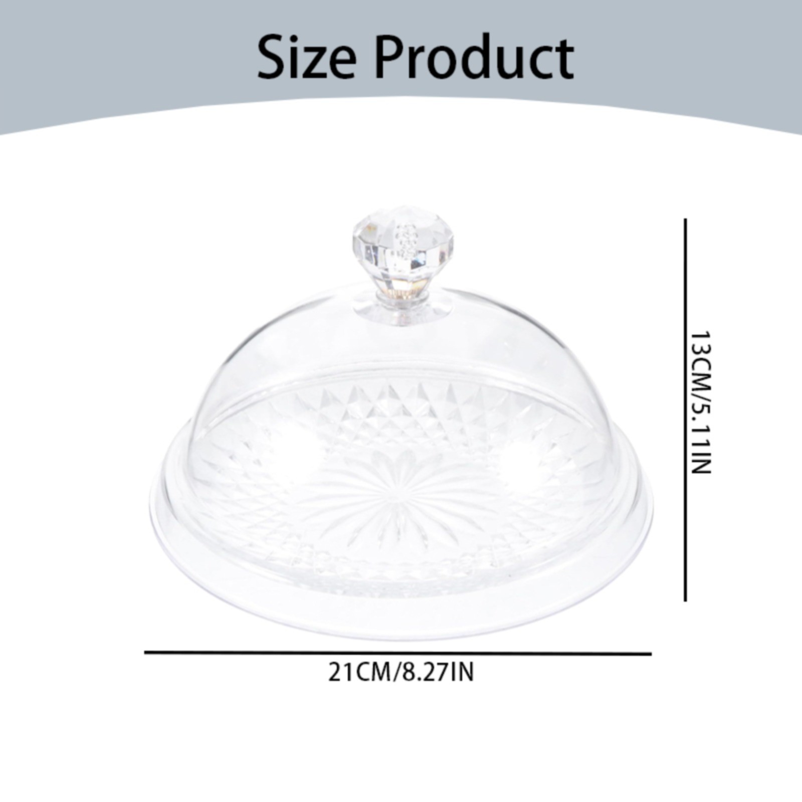 Prime8.27 Inch Acrylic Cake Stand With Dome Lid Clear Plastic Cake Display Stand Multifunctional Serving Platter Plate Lightweight Portable Dessert Cake Container For Wedding Birthday Party Supplies